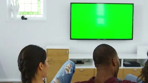 Rear View Of Group Of Young Friends Watching Television Together Stock Footage 78948016
