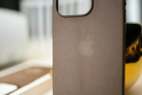 Rear View of iPhone 15 Pro Max Fine Woven Leather Case Stock Photos
