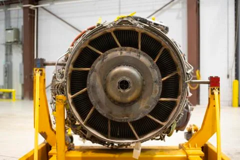 Rear view of a jet engine on an engine stand Stock Photos