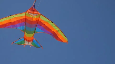 Rear view of a kite flying high in a blue sky close up. Bird's eye view Stock Footage 121715459