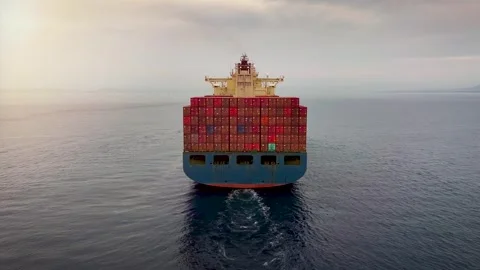 Rear view of a large container cargo ship in motion Stock Footage 294976294