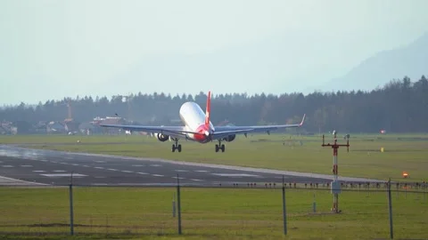 Rear view of a large passenger airplane landing Stock Footage 238526642