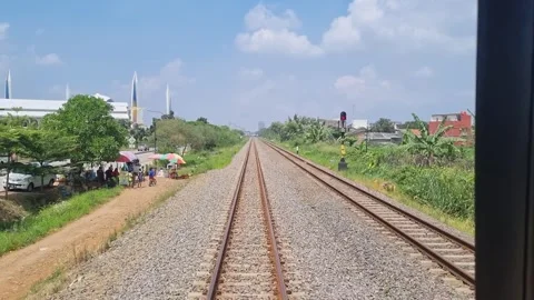 Rear view of long railway tracks Video stock 337402920