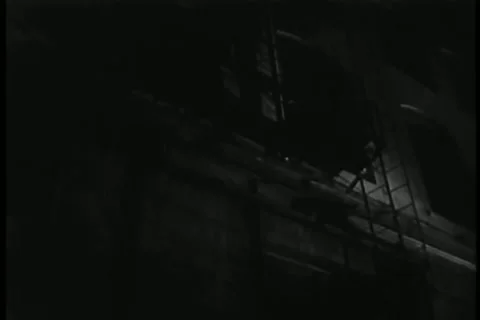 Rear view of man climbing down fire escape at night Stock-Footage 25195439