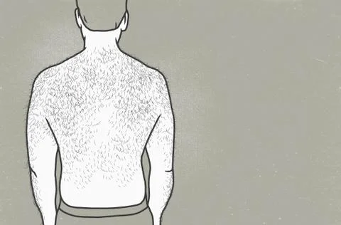 Rear view of man with hairy back against gray background Stock Illustration