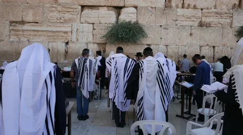 Rear View of Men Praying at Western Wall in 4k Stock Footage 52936007