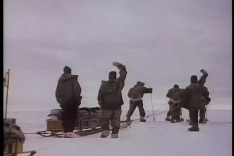 Rear view of men setting off on an arctic expedition Stock Footage