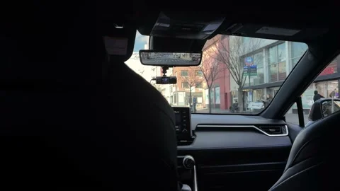 Rear view mirror camera lcd screen uber driver driving New York City NYC Stock Footage 150342714