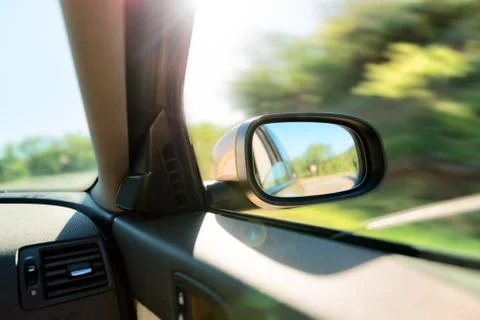 Rear-view mirror of car Stock Photos