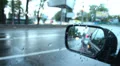 Rear view mirror time lapse, rainy weather, cars pass, stop HD Footage