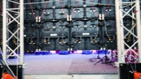 Rear view of a modular LED video wall installed on a stage truss system. Stock-Footage 332131632