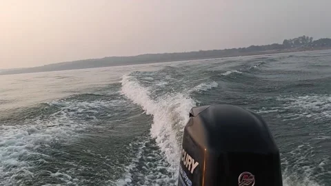 Rear View from a moving boat, moving boat water flow Stock Footage 276415478