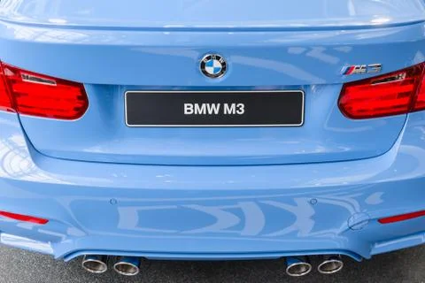 Rear view of new generation model bmw m3 Stock Photos