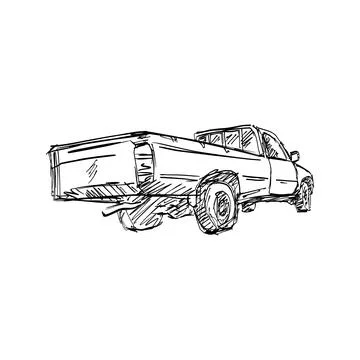 Rear view of pick-up truck vector illustration sketch hand drawn with black l Stock Illustration