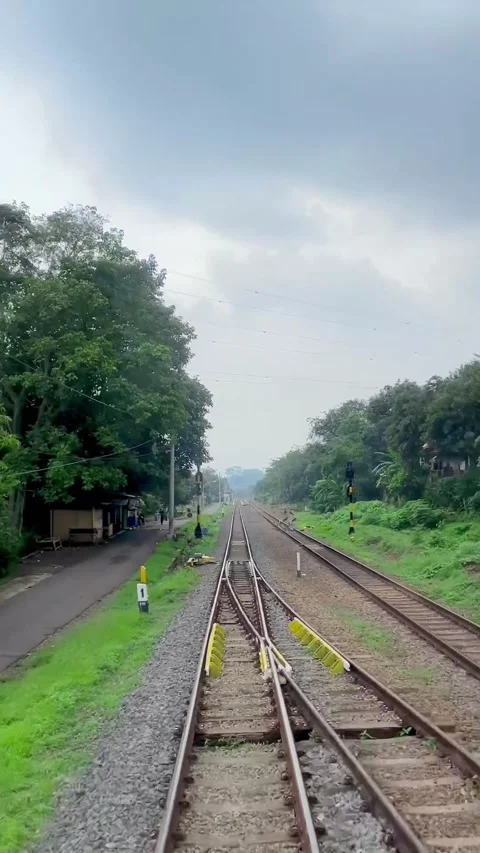 Rear View Railway Tracks From Moving Train Through Green Countryside Stock Footage 337344248