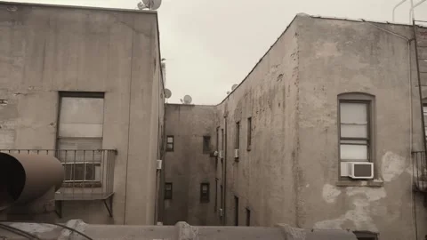 Rear View from Rooftop of old apartment buildings Video stock 249625252