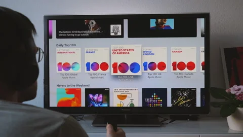 Rear View Scrolling Top 100 on Apple Music TV App Stock Footage 282103873