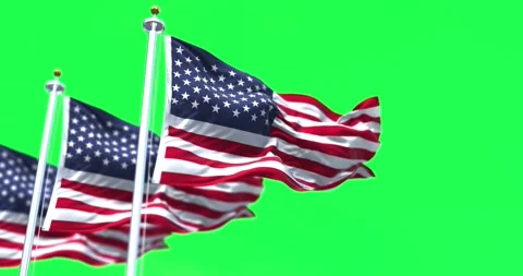 Rear view of three American flags waving in the wind with green screen 库存影片 163986681