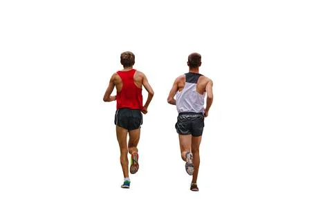 Rear view two runners running race isolated on white background Stock Illustration