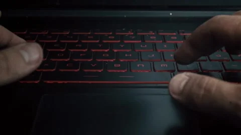 Rear View of Typing Hands on Laptop Keyboard Stock Footage 311468747
