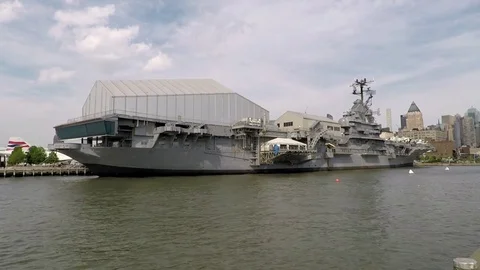 Rear View USS Intrepid In Manhattan Stock Footage
