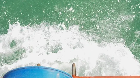 Rear view of waves foam behind a ferry ship. Stock Footage 87900926