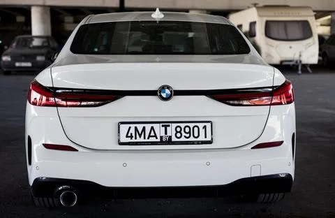 Rear view of a white BMW Stock Photos