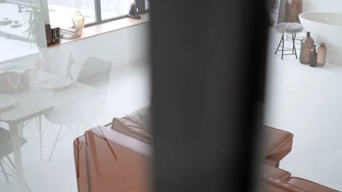 Rear view woman using computer at home Stock Footage 170331158