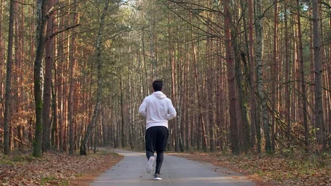 Rear view of young man running on fresh air Stock Footage 102832817