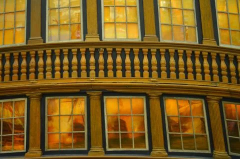 Rear windows of a victorian ship Stock Photos
