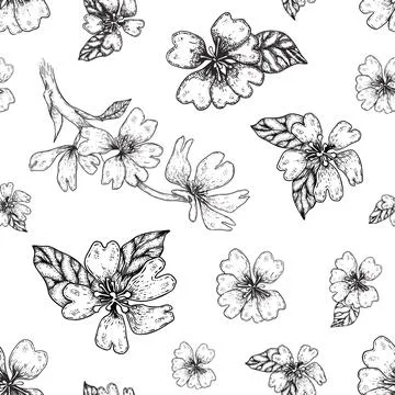 Rears flowers seamless vector pattern. Engraved blossom background great for Illustrazione stock