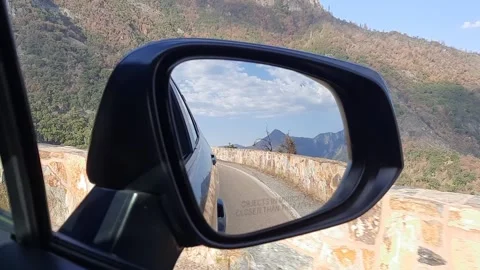 Rearview Car Side View Mirror Sequoia Trees Stock Footage 196018718