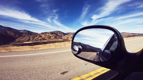 Rearview Mirror Down Highway Stock Footage 85494143