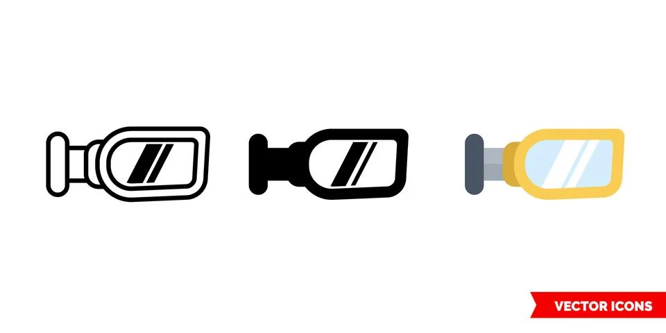 Rearview mirror icon of 3 types. Isolated vector sign symbol. Illustrazione stock