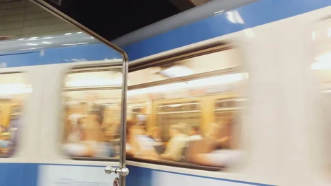 Rearview of the train leaving the platform in subway Stock Footage 135274128