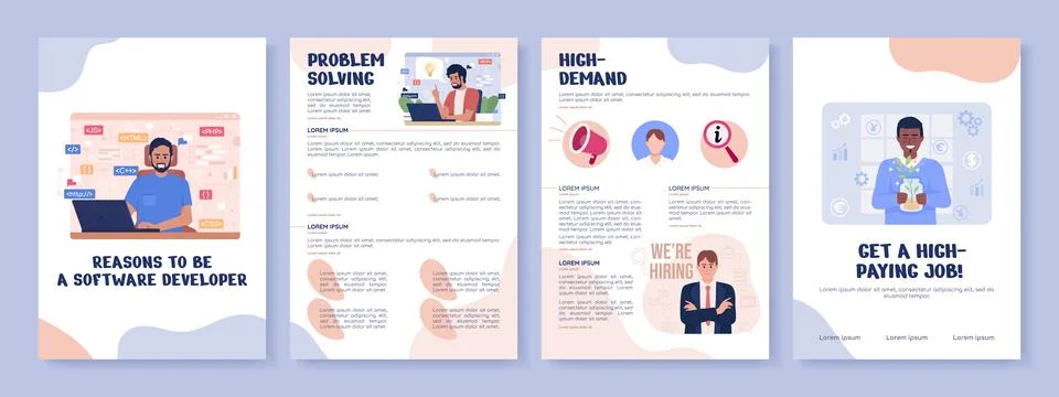 Reasons to be software developer flat vector brochure template Stock Illustration