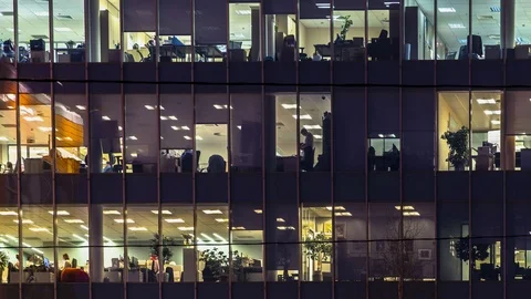 ?reative office workers during operation and at the end of working day, time  Stock Footage 119952970