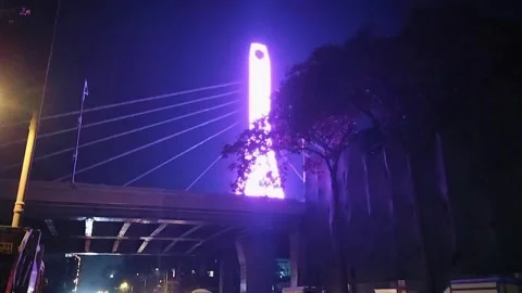 Reay road cable bridge night view Stock Footage 301627437
