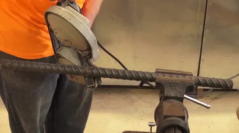Rebar is cut with a saw - Active Construction Site Footage Stock Footage 40217459
