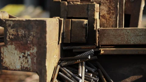 Rebar cutting machine at construction site Stock Footage 296123882