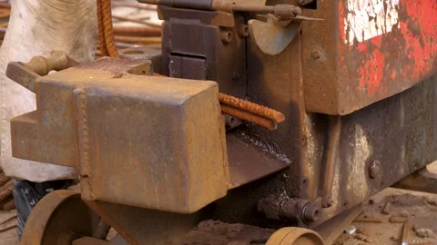 Rebar Cutting Machine Industrial Construction Tool, Close Up Stock Footage 333285514