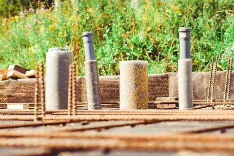 The rebar in the Foundation Stock Photos
