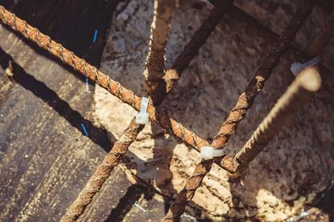 The rebar in the Foundation Stock Photos
