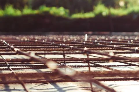 The rebar in the Foundation Stock Photos