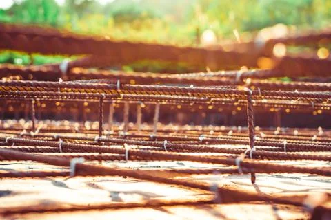 The rebar in the Foundation Stock Photos