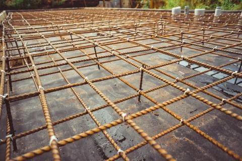The rebar in the Foundation Stock Photos