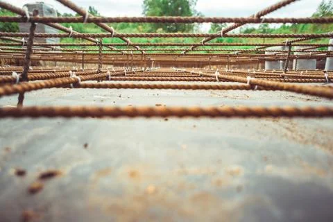 The rebar in the Foundation Stock Photos