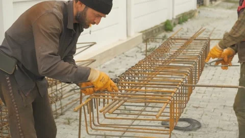 Rebar Tier Binding Worker Stock Footage 168248413