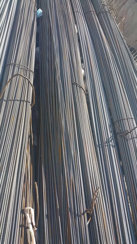 Rebars stacked on top of each other Stock Footage 154177641