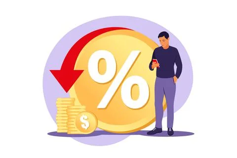 Rebate program, consumer benefit, selling discount concept. Money saving. Cas Stock Illustration
